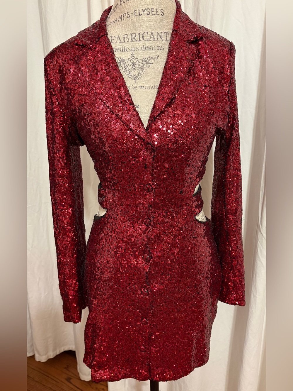 Red Sequin Long-Sleeve Blazer Dress with cutouts  great for Halloween 🎃